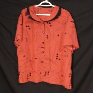 Vibrant Orange Abstract Pattern Shirt P2P 25.5 inches measured Button-Up Front